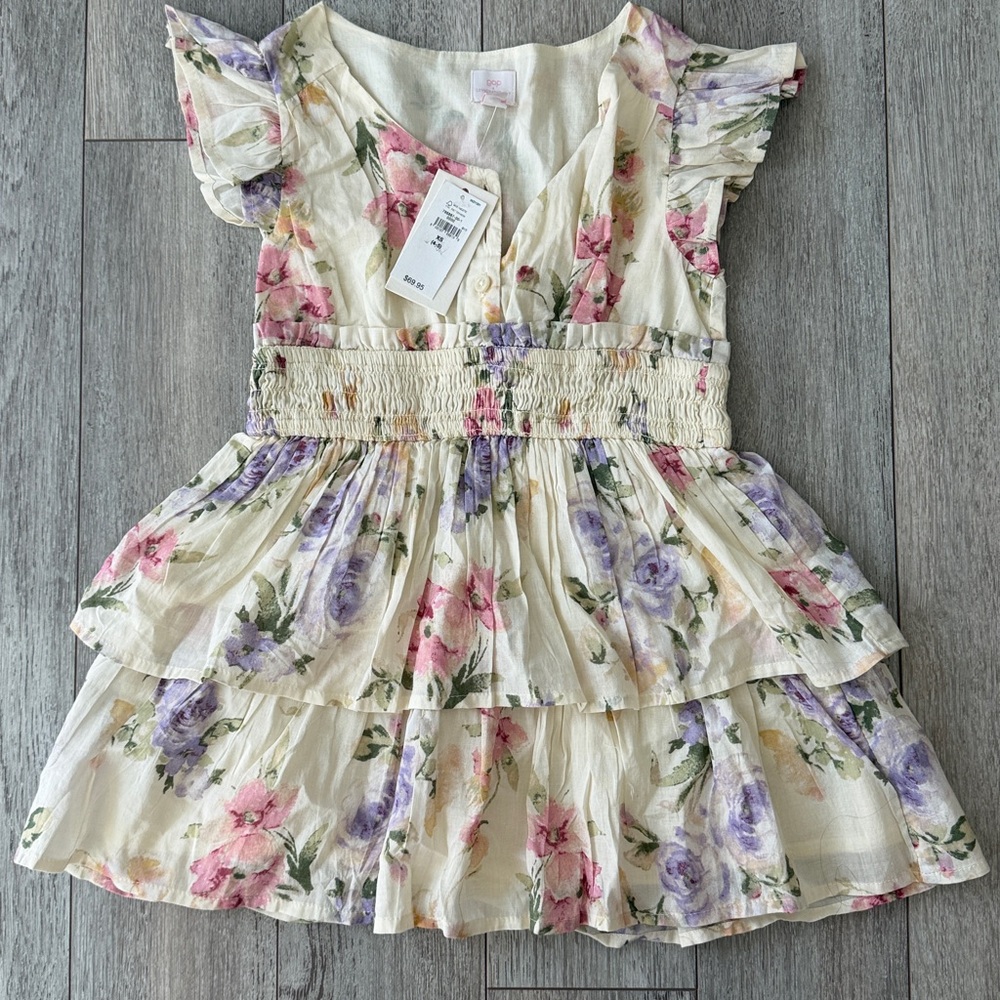LoveShackFancy Floral Kids Dress - Cream, Pink, Purple